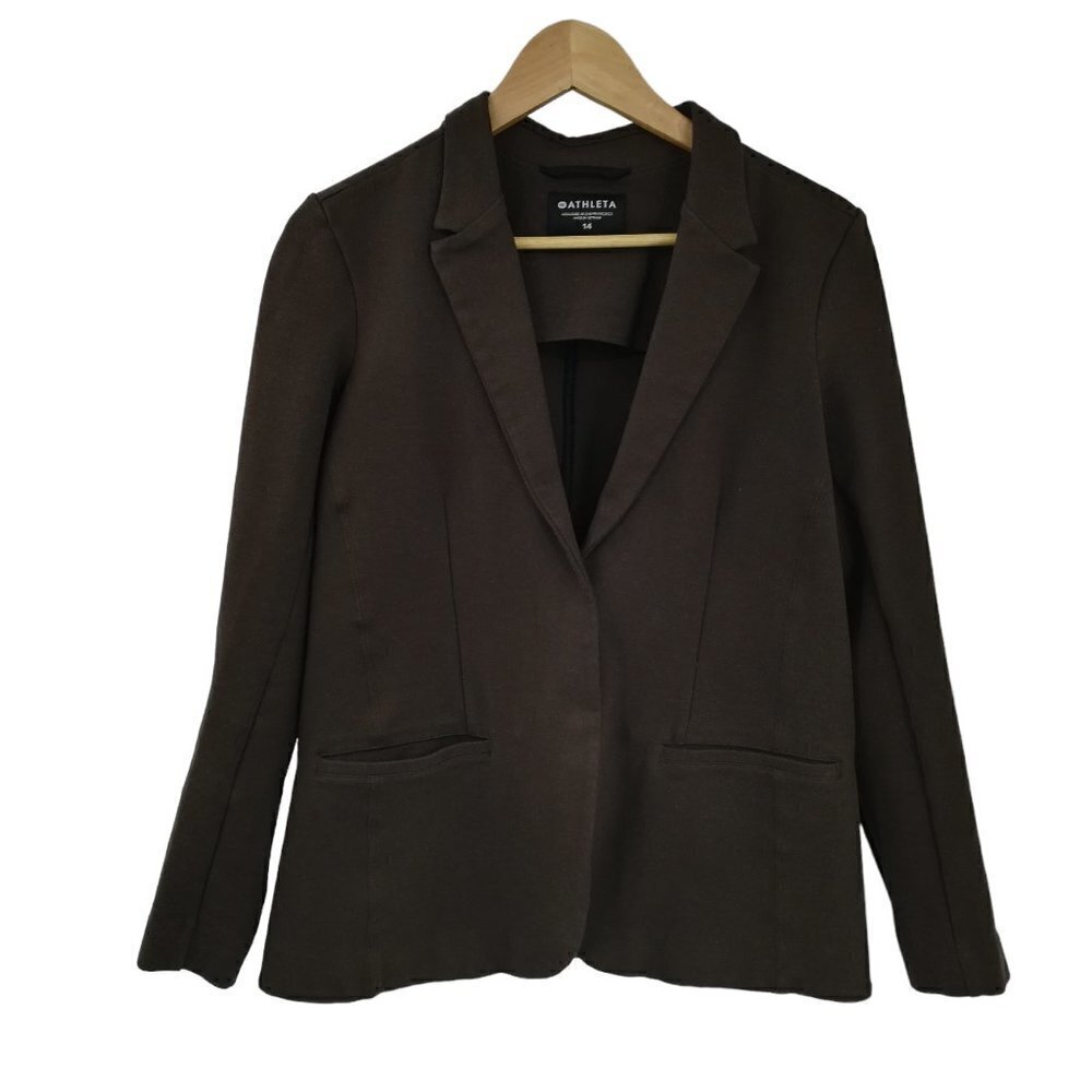 Athleta Venice Heathered Brown Stretch Tailored Blazer Jacket Size 14 Pockets